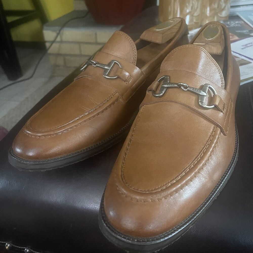 Cole Haan Men's Brown Cognac Leather Horse Bit Loafers 9.5 D US Retail $179